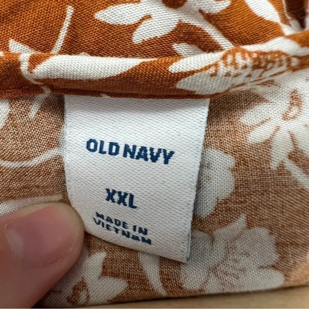 Old Navy Womens XXL Rust Brown Floral Daisy Button Down Long Sleeve Rayon Blouse - Picture 3 of 4